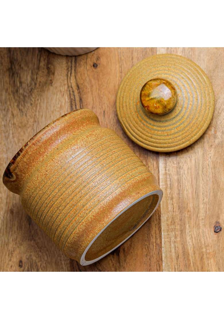 The Earth Store Brown Ceramic Pickle Jar | 1000 ml | 33.8 fl oz | With Lid - Indya