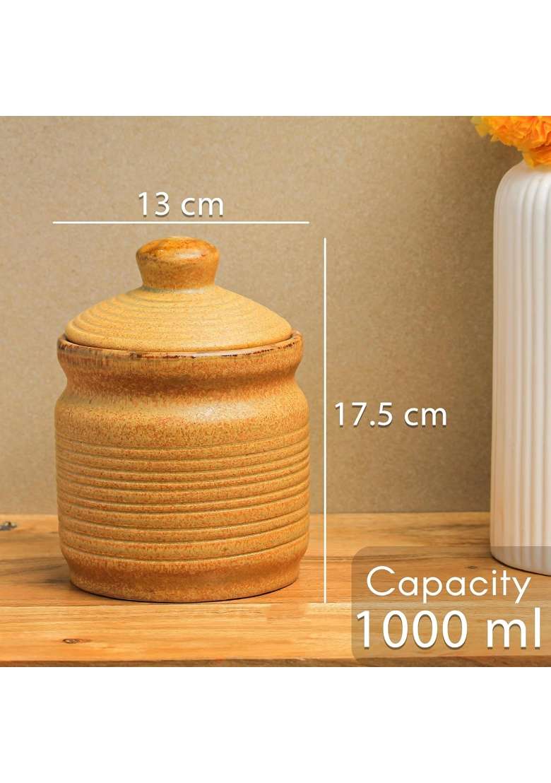 The Earth Store Brown Ceramic Pickle Jars | 1000 ml | 33.8 fl oz | 2-Piece Set | With Lid - Indya