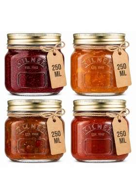 Kilner Premium 4 X Airtight Glass Preserving Jar with Screw Lids | 250 ml | 8.5 fl oz | Dishwasher Safe | Leak Proof