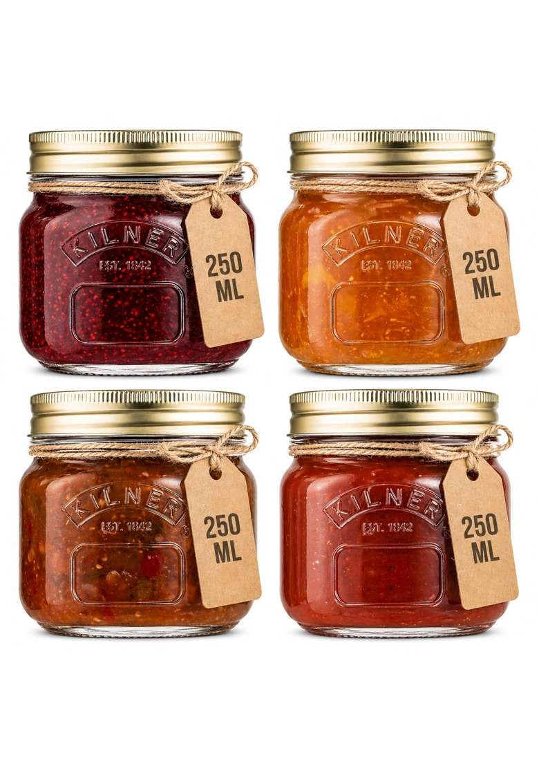 Kilner Premium 4 X Airtight Glass Preserving Jar with Screw Lids | 250 ml | 8.5 fl oz | Dishwasher Safe | Leak Proof - Indya