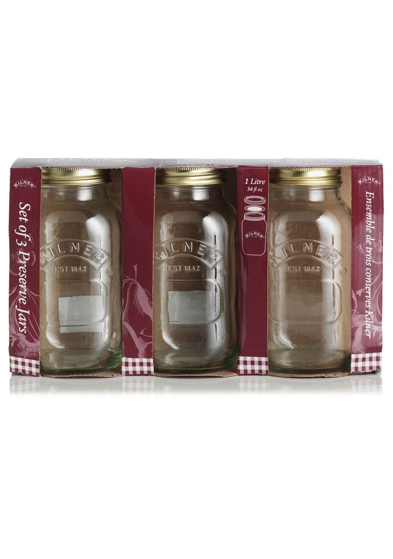 Kilner Premium X 3 Leakproof Preserve Glass Jar Set for Storing and Preserving | 1 L | 1.1 Qt - Indya
