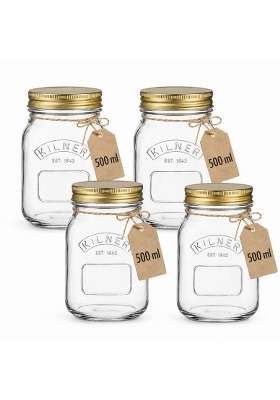 Kilner Premium X Round Preserve Glass Jar for Preserving and Storing Jams | 500 ml | 16.9 fl oz | 4-Piece Set