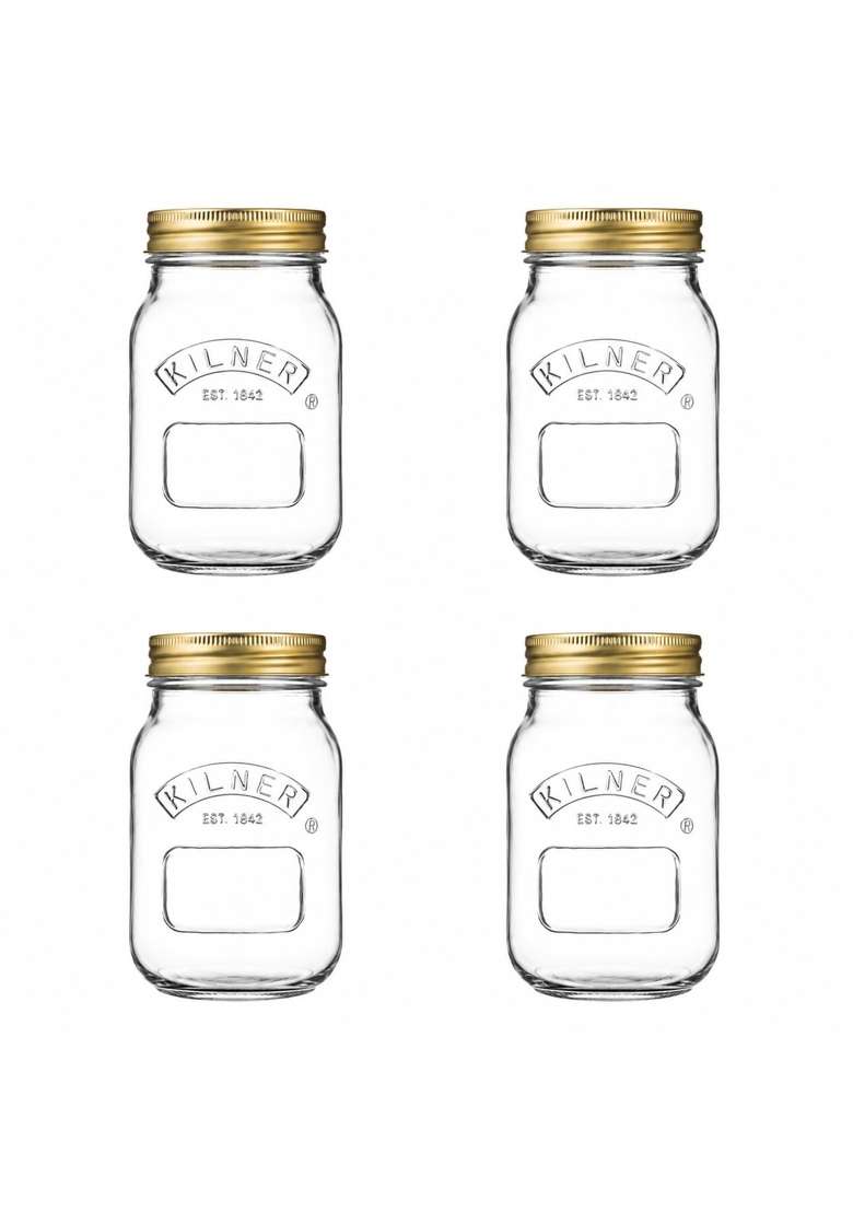 Kilner Premium X Round Preserve Glass Jar for Preserving and Storing Jams | 500 ml | 16.9 fl oz | 4-Piece Set - Indya