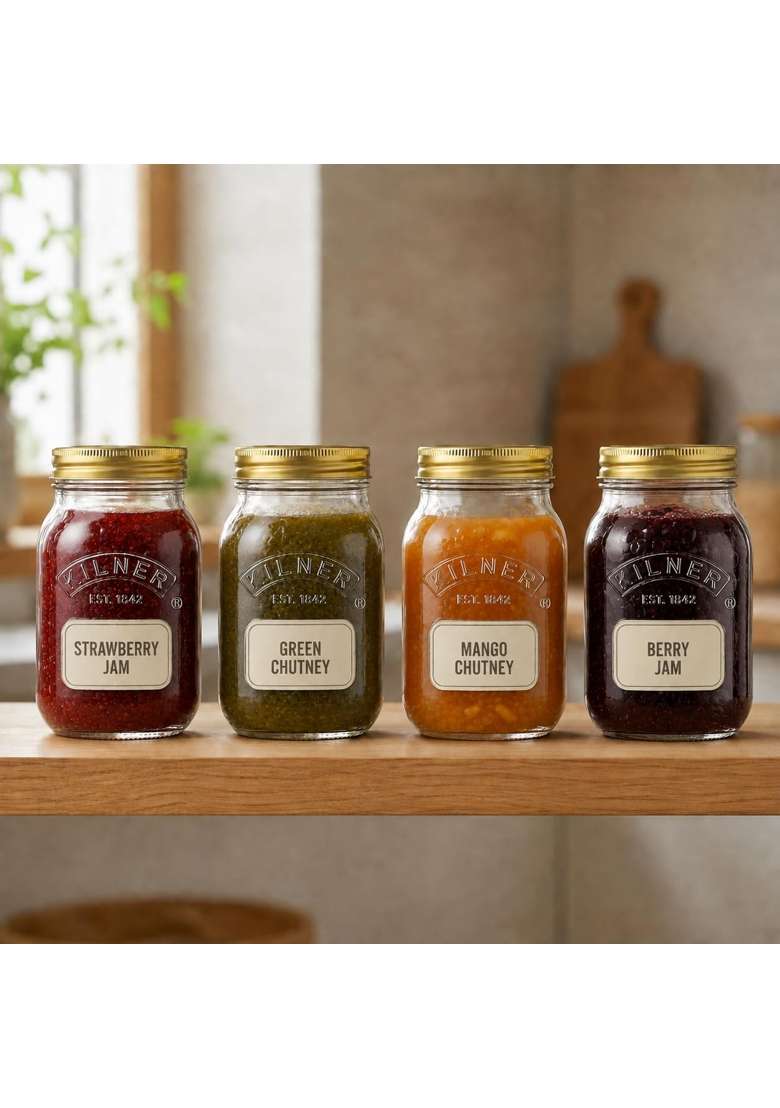 Kilner Premium X Round Preserve Glass Jar for Preserving and Storing Jams | 500 ml | 16.9 fl oz | 4-Piece Set - Indya