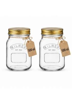 Kilner Premium X Round Preserve Glass Jar for Preserving and Storing Jams | 500 ml | 16.9 fl oz | 2-Piece Set