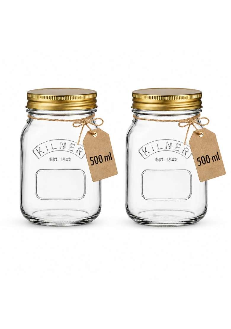 Kilner Premium X Round Preserve Glass Jar for Preserving and Storing Jams | 500 ml | 16.9 fl oz | 2-Piece Set - Indya