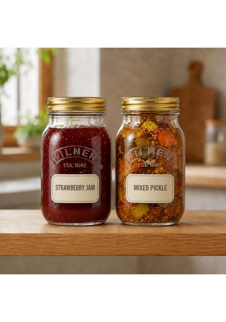 Kilner Premium X Round Preserve Glass Jar for Preserving and Storing Jams | 500 ml | 16.9 fl oz | 2-Piece Set - Indya