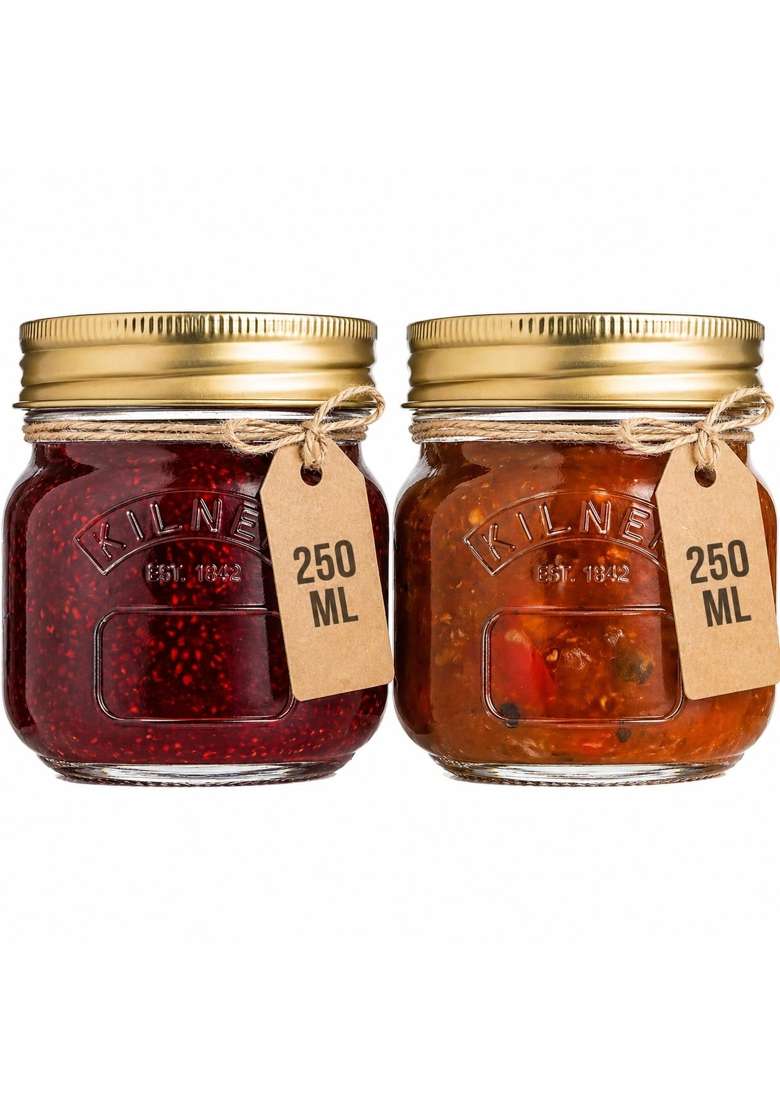 Kilner Premium 2 X Airtight Glass Preserving Jar with Screw Lids | 250 ml | 8.5 fl oz | Dishwasher Safe | Leak Proof - Indya