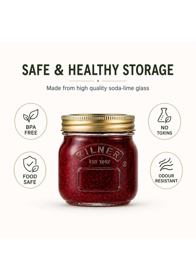 Kilner Premium 2 X Airtight Glass Preserving Jar with Screw Lids | 250 ml | 8.5 fl oz | Dishwasher Safe | Leak Proof - Indya