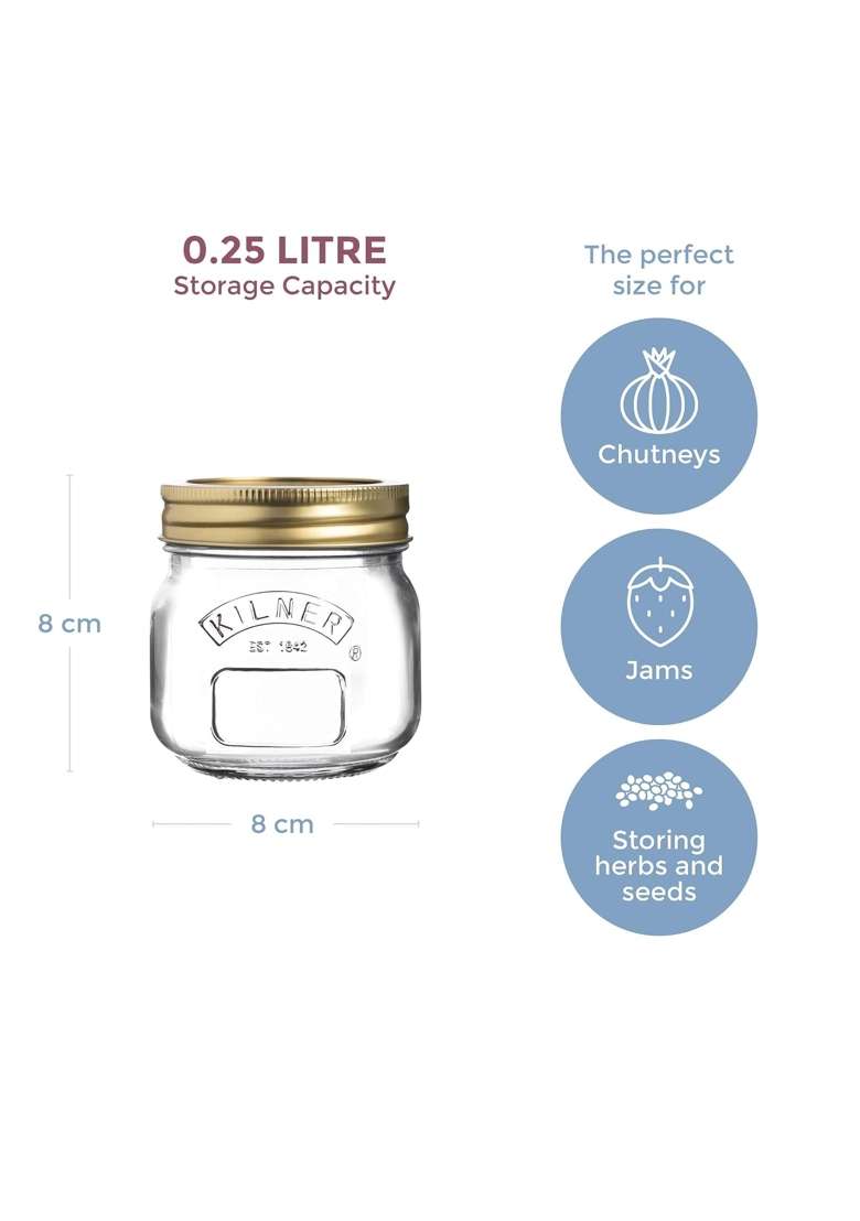 Kilner Premium 2 X Airtight Glass Preserving Jar with Screw Lids | 250 ml | 8.5 fl oz | Dishwasher Safe | Leak Proof - Indya