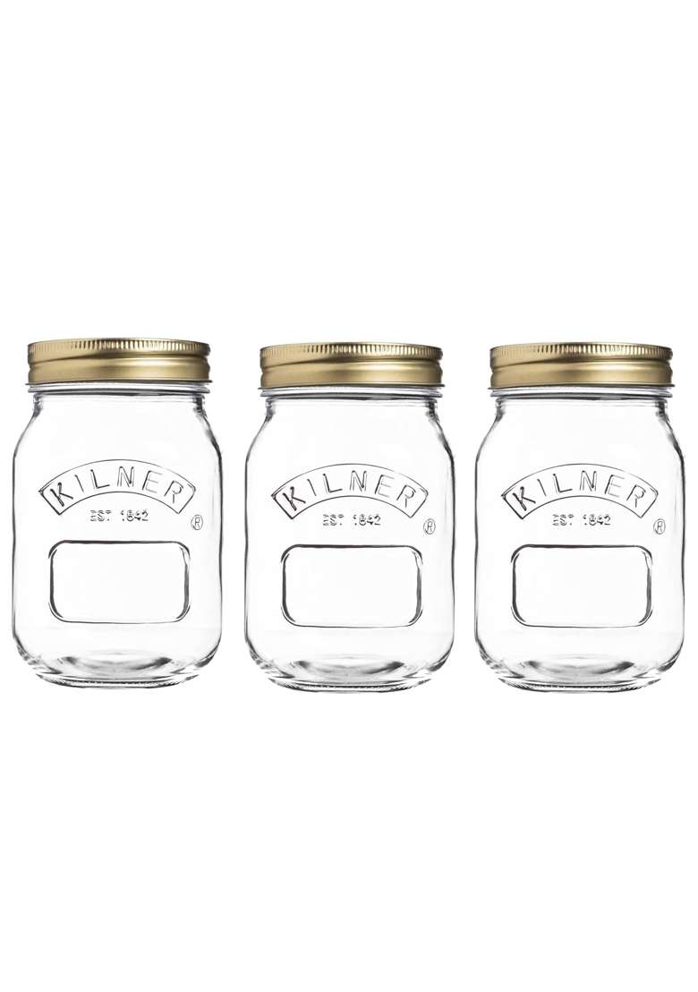 Kilner Premium 3 X Airtight Glass Preserve Jar Set for Pickles | 500 ml | 16.9 fl oz | Dishwasher Safe | Leak Proof - Indya