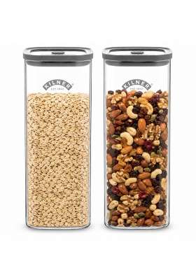 Kilner Premium X Fresh Storage Airtight Glass Jar with Vacuum Seal for Cereals | 2 L | 2.1 Qt | 2-Piece Set | BPA Free