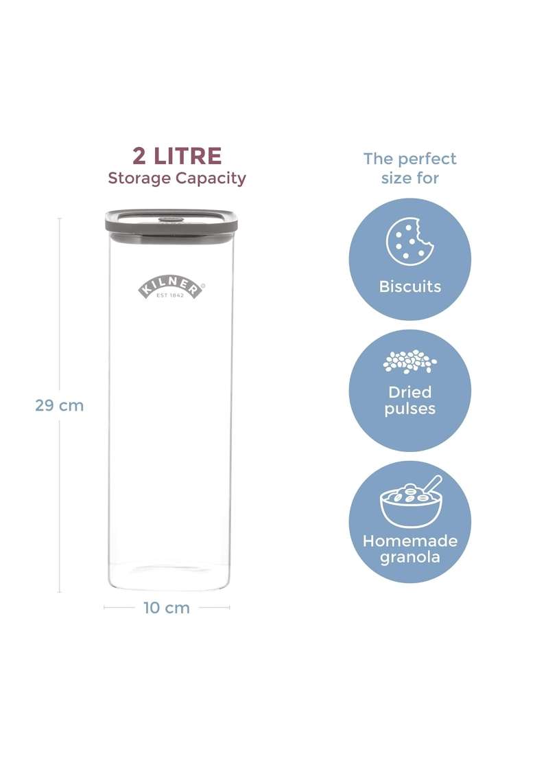 Kilner Premium X Fresh Storage Airtight Glass Jar with Vacuum Seal for Cereals | 2 L | 2.1 Qt | 2-Piece Set | BPA Free - Indya