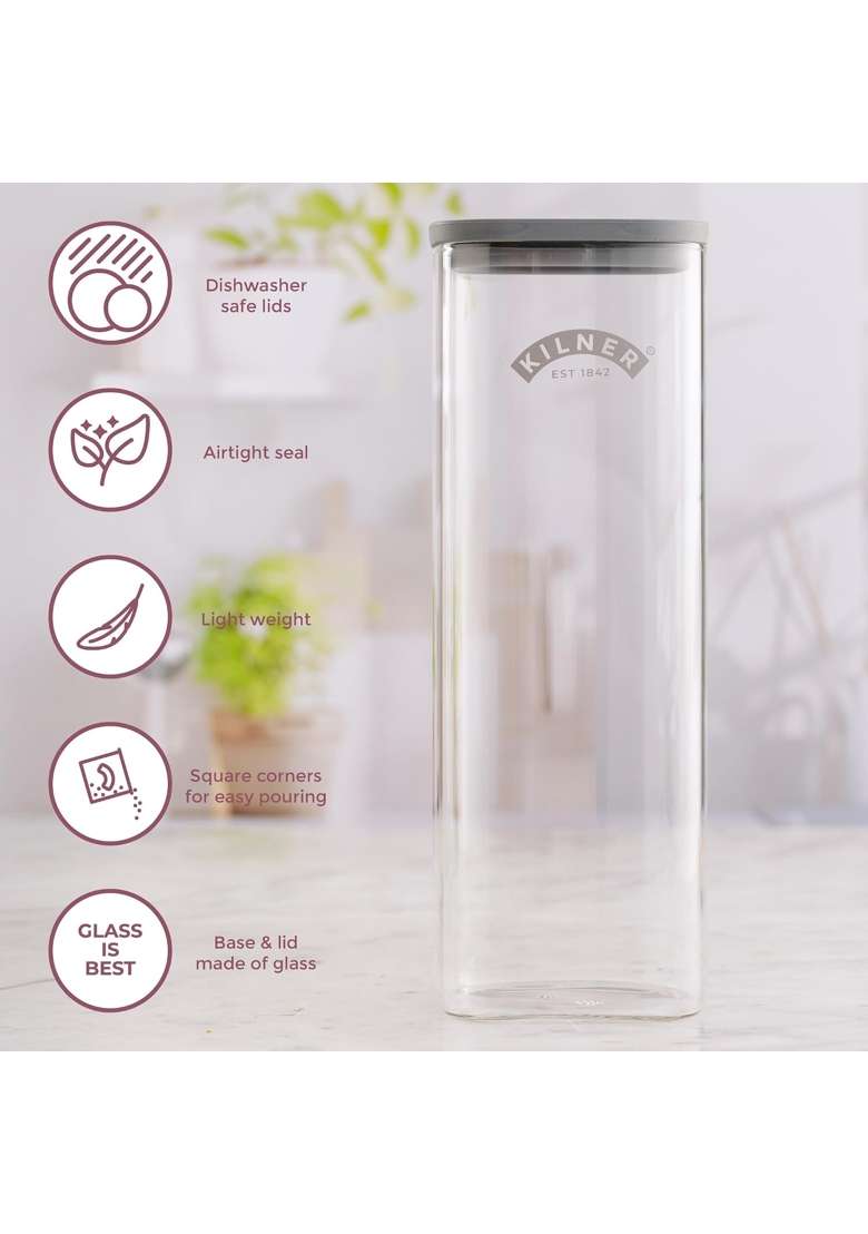 Kilner Premium X Fresh Storage Airtight Glass Jar with Vacuum Seal for Cereals | 2 L | 2.1 Qt | 2-Piece Set | BPA Free - Indya
