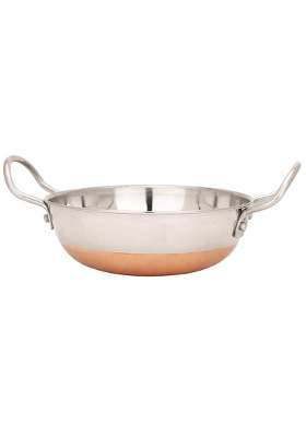 SHIFA CRAFT Copper Bottom Kadhai Wok Stainless Steel Copper Bottom Kadhai with Copper Bottom
