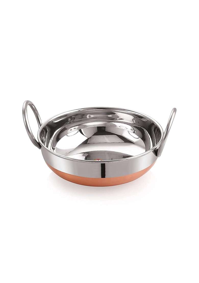 SHIFA CRAFT Copper Bottom Kadhai Wok Stainless Steel Copper Bottom Kadhai with Copper Bottom - Indya