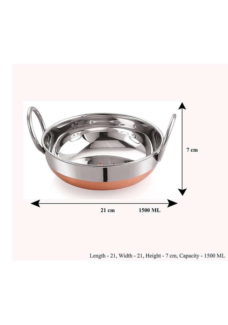 SHIFA CRAFT Copper Bottom Kadhai Wok Stainless Steel Copper Bottom Kadhai with Copper Bottom - Indya