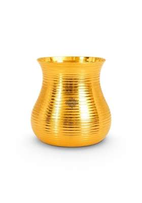 INDIAN ART VILLA Pure Brass Glass Tumbler with Curved Lining Design | 350 ml | 11.8 fl oz