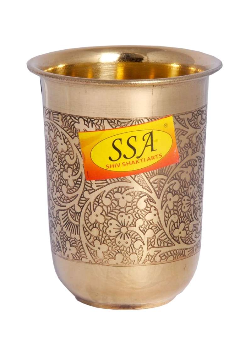 SHIV SHAKTI ARTS Pure Brass Glass Tumbler Cup | 250 ml | 8.5 fl oz - Indya