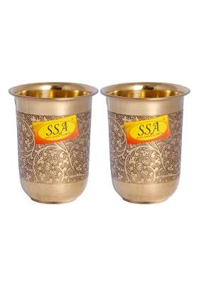 SHIV SHAKTI ARTS Pure Brass Glass Tumbler Cup | 250 ml | 8.5 fl oz | 2-Piece Set