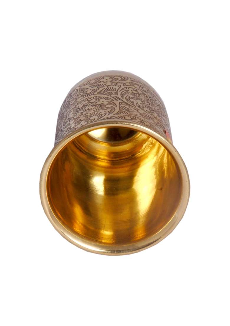 SHIV SHAKTI ARTS Pure Brass Glass Tumbler Cup | 250 ml | 8.5 fl oz | 6-Piece Set - Indya