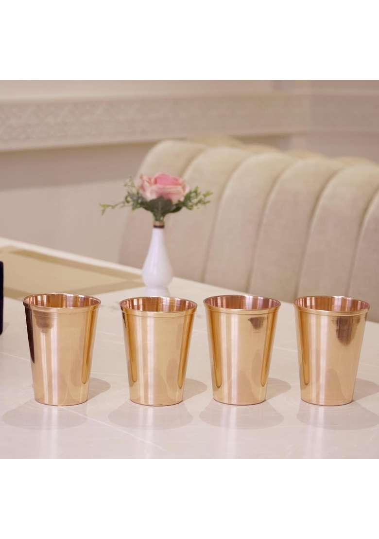 Brass Globe Copper Water Glass Serveware | 4-Piece Set - Indya