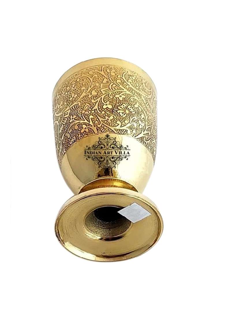 INDIAN ART VILLA Pure Brass Glass Tumbler with Goblet Design | 350 ml | 11.8 fl oz | 2-Piece Set - Indya