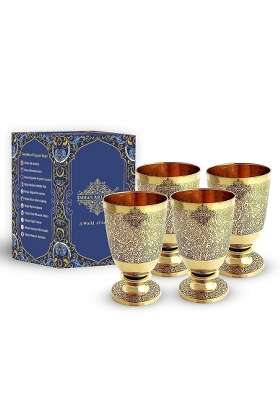 INDIAN ART VILLA Pure Brass Glass Tumbler with Goblet Design | 350 ml | 11.8 fl oz | 4-Piece Set