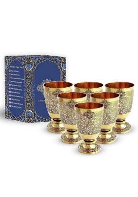INDIAN ART VILLA Pure Brass Glass Tumbler with Goblet Design | 350 ml | 11.8 fl oz | 6-Piece Set