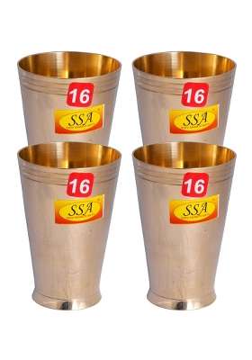 SHIV SHAKTI ARTS Pure Brass Glass Tumbler Cup for Drinking Serving Water | 350 ml | 11.8 fl oz | 4-Piece Set