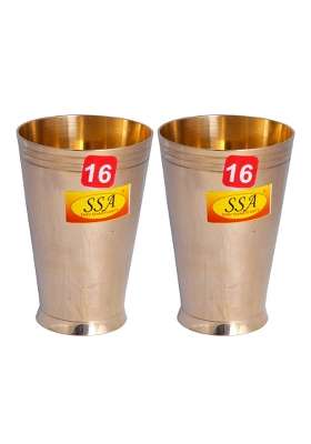 SHIV SHAKTI ARTS Pure Brass Glass Tumbler Cup for Drinking Serving Water | 350 ml | 11.8 fl oz | 2-Piece Set