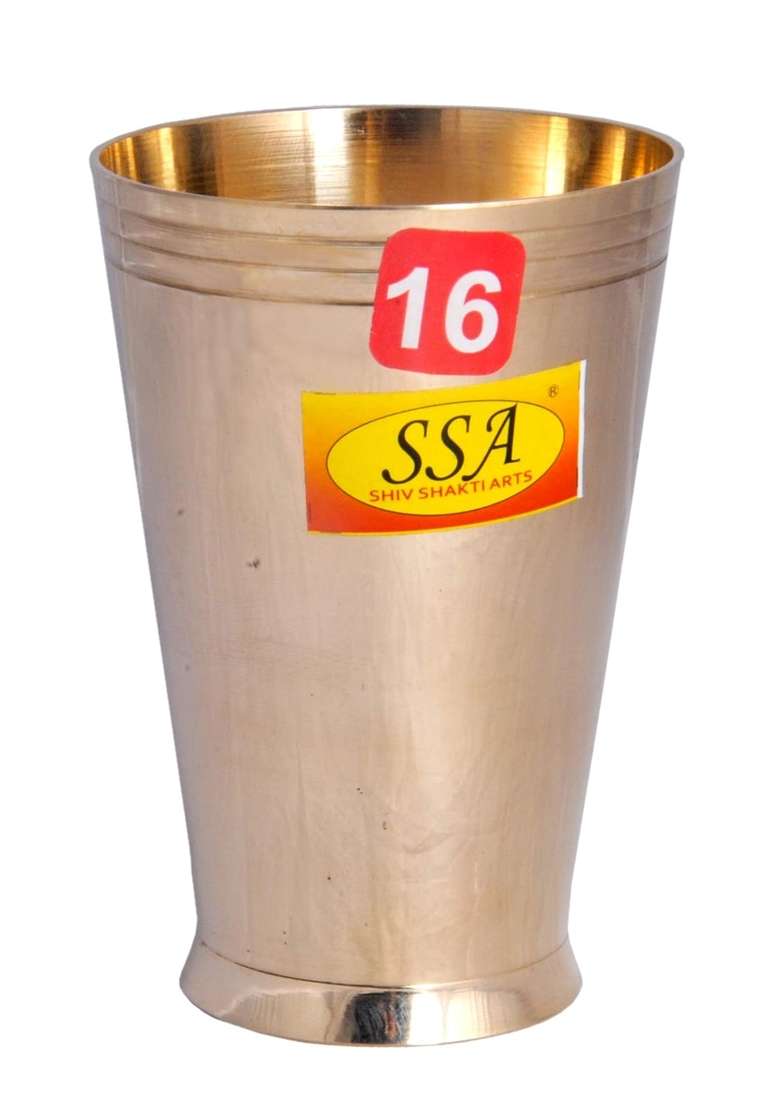SHIV SHAKTI ARTS Pure Brass Glass Tumbler Cup for Drinking Serving Water | 350 ml | 11.8 fl oz | 2-Piece Set - Indya