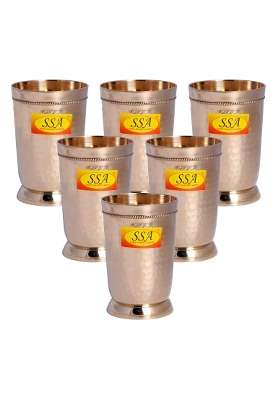 SHIV SHAKTI ARTS Pure Brass Glass Tumbler Cup | 300 ml | 10.1 fl oz | 6-Piece Set