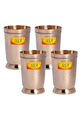 SHIV SHAKTI ARTS Pure Brass Glass Tumbler Cup | 300 ml | 10.1 fl oz | 4-Piece Set