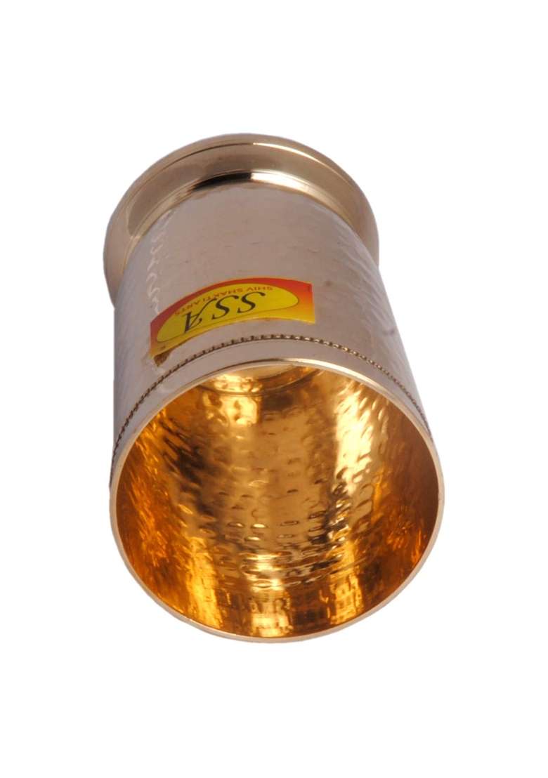 SHIV SHAKTI ARTS Pure Brass Glass Tumbler Cup | 300 ml | 10.1 fl oz | 4-Piece Set - Indya