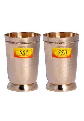 SHIV SHAKTI ARTS Pure Brass Glass Tumbler Cup | 300 ml | 10.1 fl oz | 2-Piece Set