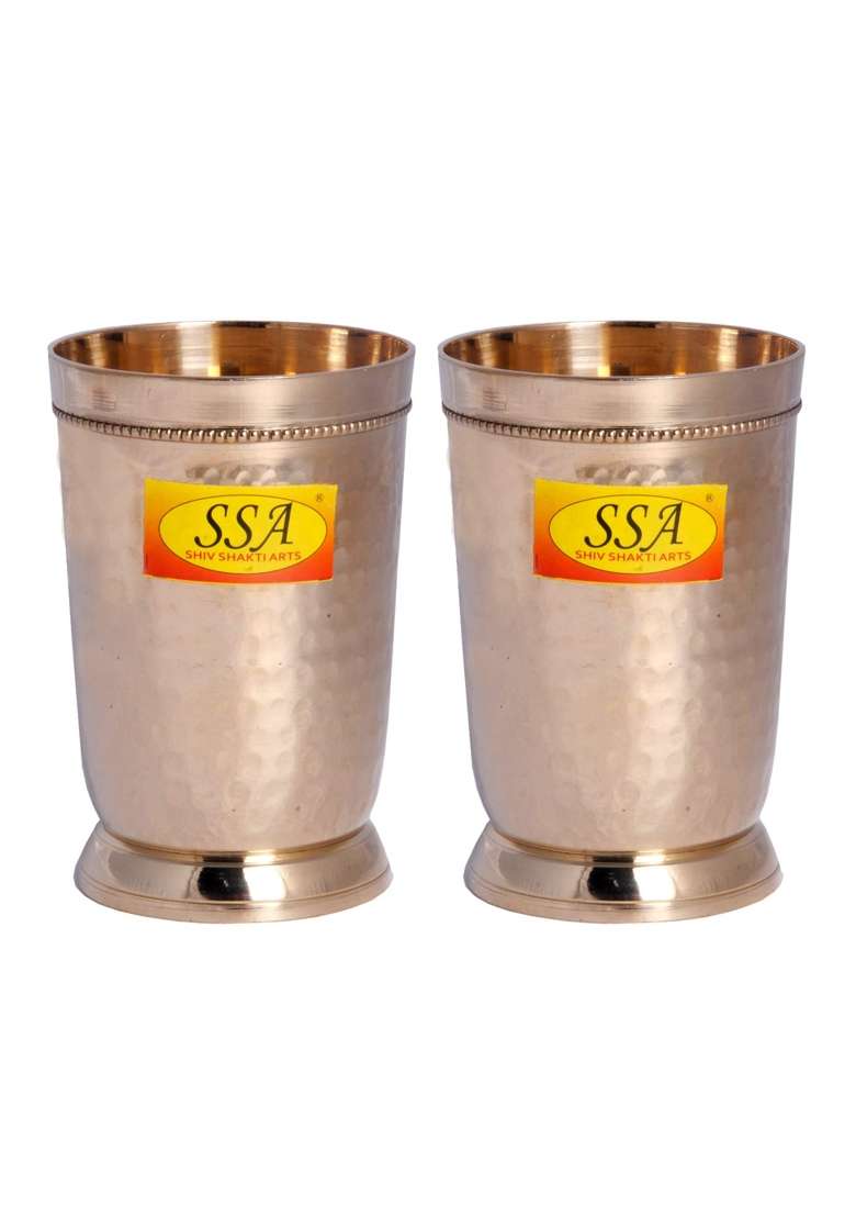 SHIV SHAKTI ARTS Pure Brass Glass Tumbler Cup | 300 ml | 10.1 fl oz | 2-Piece Set - Indya