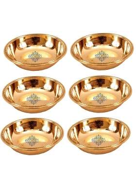 INDIAN ART VILLA Brass Plain Pudding Halwa Bowl | 100 ml | 3.4 fl oz | 6-Piece Set