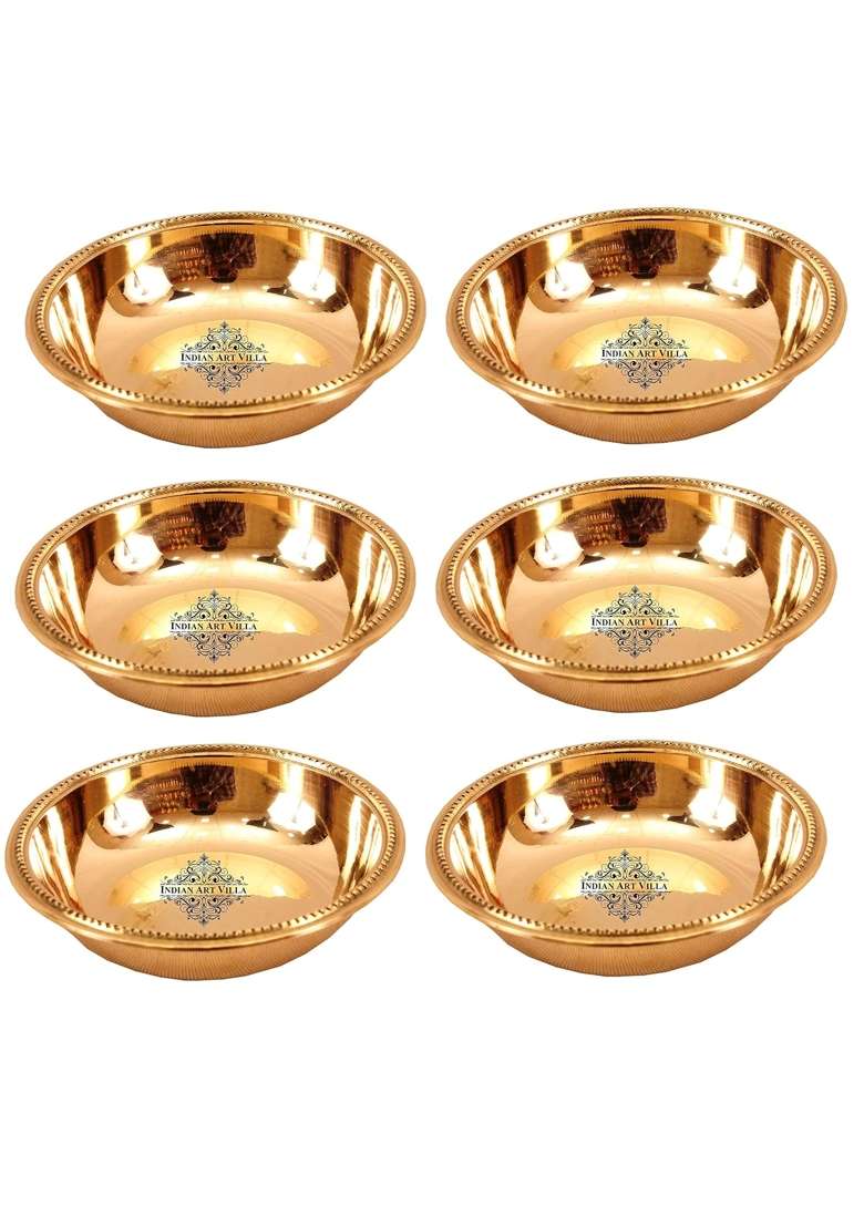 INDIAN ART VILLA Brass Plain Pudding Halwa Bowl | 100 ml | 3.4 fl oz | 6-Piece Set - Indya