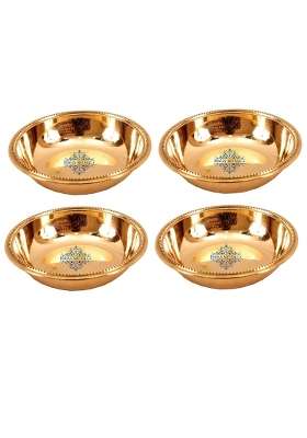 INDIAN ART VILLA Brass Plain Pudding Halwa Bowl | 100 ml | 3.4 fl oz | 4-Piece Set