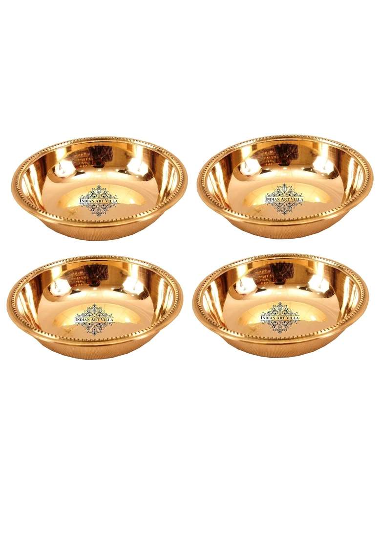 INDIAN ART VILLA Brass Plain Pudding Halwa Bowl | 100 ml | 3.4 fl oz | 4-Piece Set - Indya