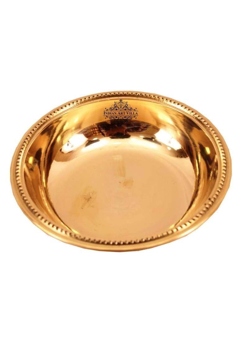 INDIAN ART VILLA Brass Plain Pudding Halwa Bowl | 100 ml | 3.4 fl oz | 4-Piece Set - Indya