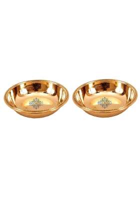 INDIAN ART VILLA Brass Plain Pudding Halwa Bowl | 100 ml | 3.4 fl oz | 2-Piece Set
