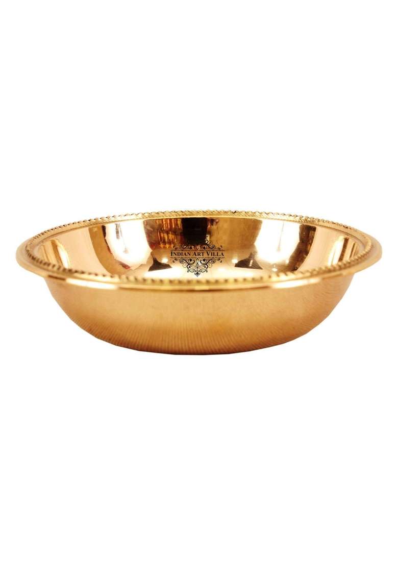 INDIAN ART VILLA Brass Plain Pudding Halwa Bowl | 100 ml | 3.4 fl oz | 2-Piece Set - Indya