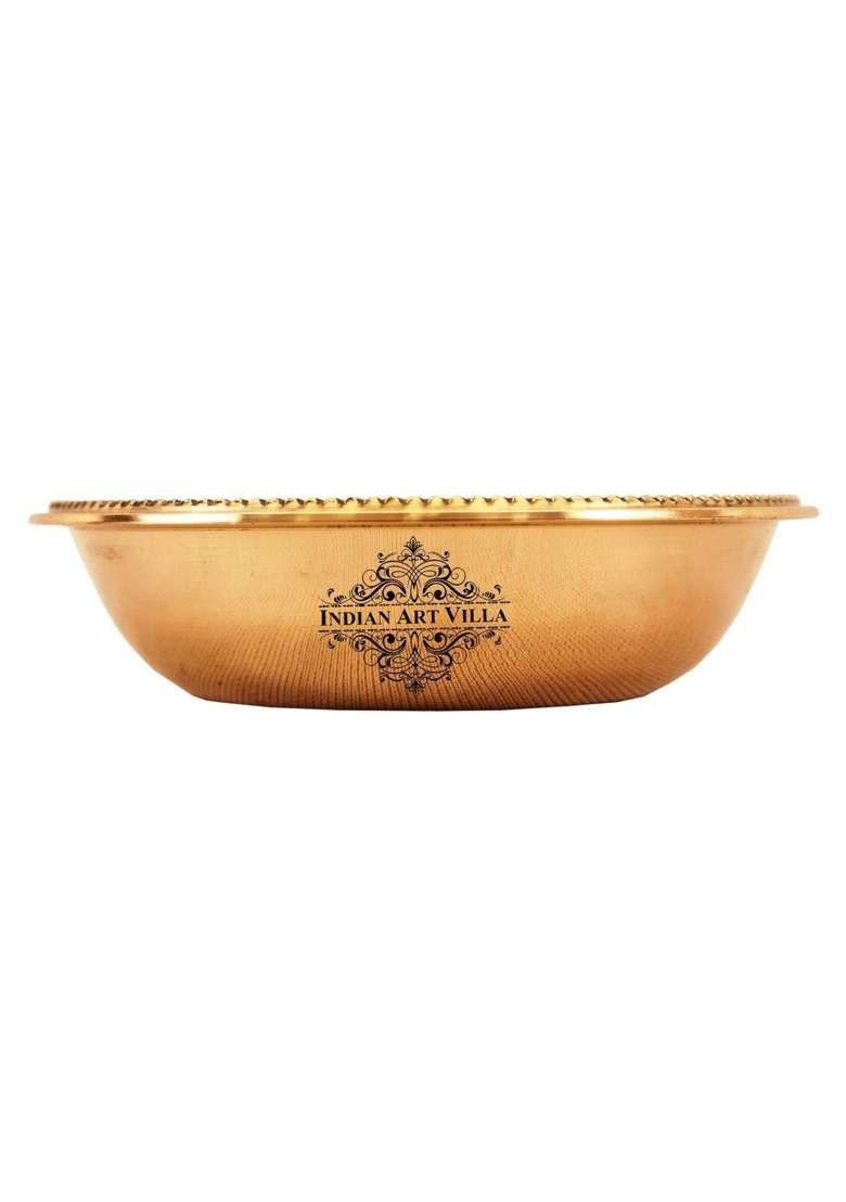 INDIAN ART VILLA Brass Plain Pudding Halwa Bowl | 100 ml | 3.4 fl oz | 2-Piece Set - Indya