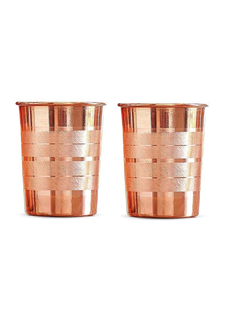 Adoko 100 Pure Copper Tumbler | 300 ml | 10.1 fl oz | 2-Piece Set | Handcrafted - Indya