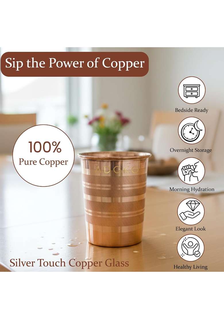 Adoko 100 Pure Copper Tumbler | 300 ml | 10.1 fl oz | 2-Piece Set | Handcrafted - Indya