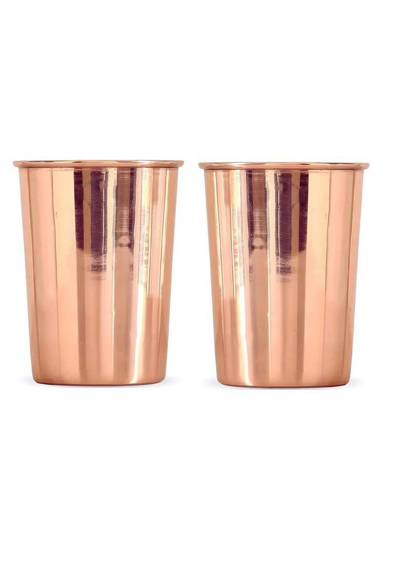 Adoko Pure Copper Tumbler | 300 ml | 10.1 fl oz | 2-Piece Set | Handcrafted - Indya