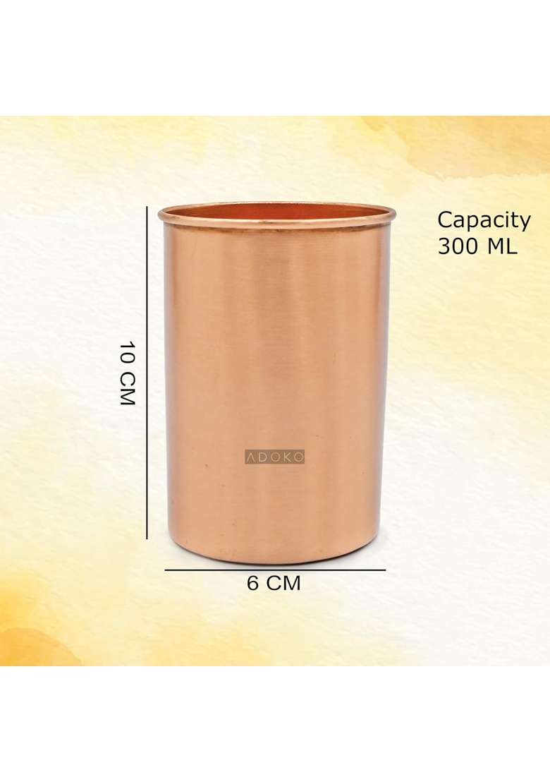 Adoko Pure Copper Tumbler | 300 ml | 10.1 fl oz | 2-Piece Set | Handcrafted - Indya