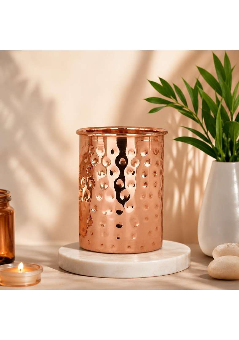 Adoko 100 Pure Copper Hammered Tumbler | 300 ml | 10.1 fl oz | Handcrafted - Indya